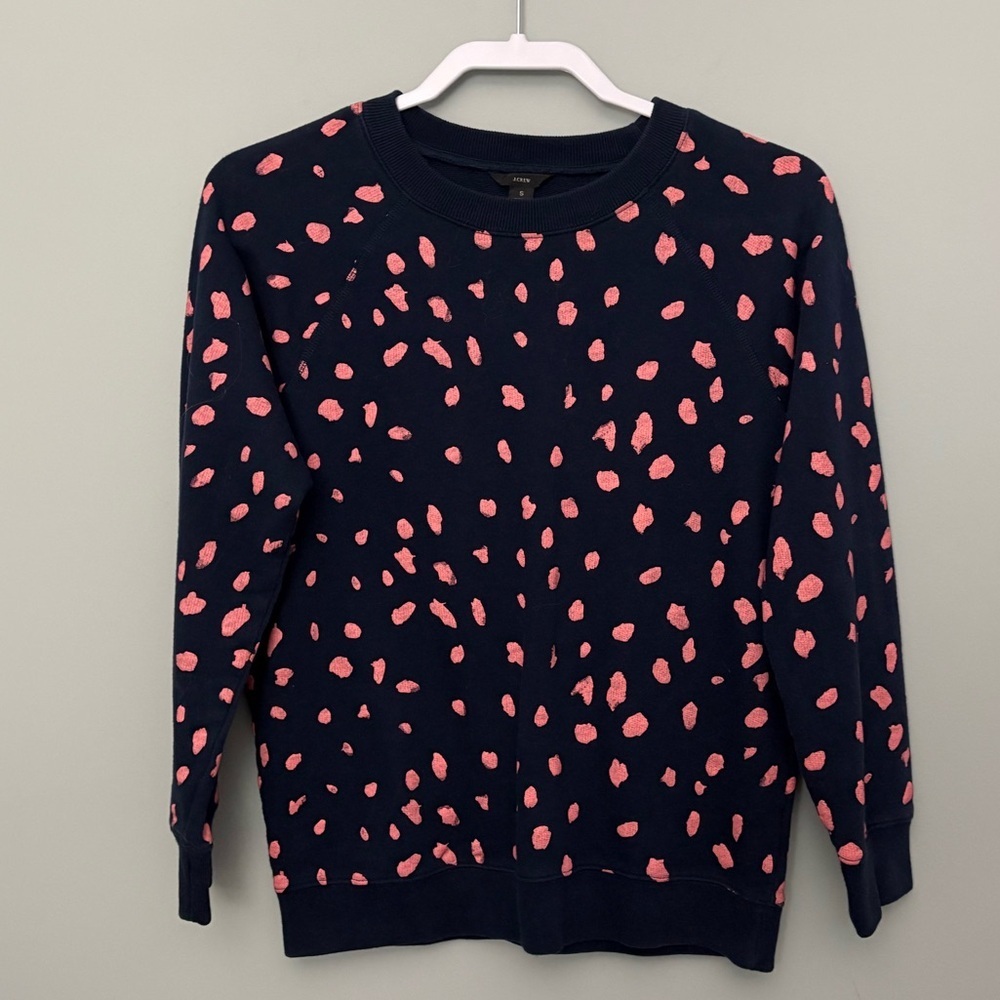 J. Crew Navy Cotton Terry Sweatshirt in Pink Painter’s Leopard Print Size S - Picture 2 of 9